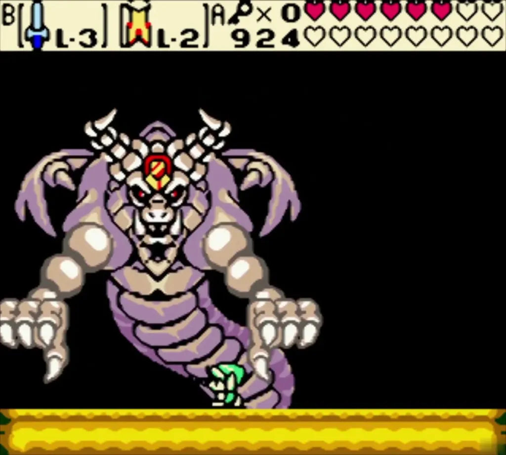 Onox's dragon claws raised over the arena while Link waits near the bottom Onox's dragon claws raised over the arena while Link waits near the bottom