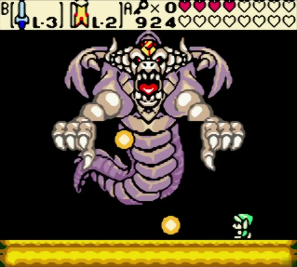 Orange fireballs drifting across the dragon arena below Onox, with Link at the right Orange fireballs drifting across the dragon arena below Onox, with Link at the right