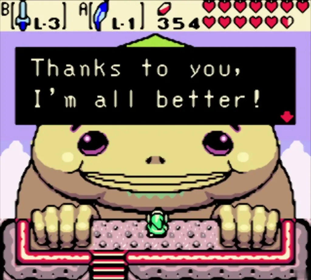 Biggoron saying he is all better after drinking the soup Biggoron saying he is all better after drinking the soup