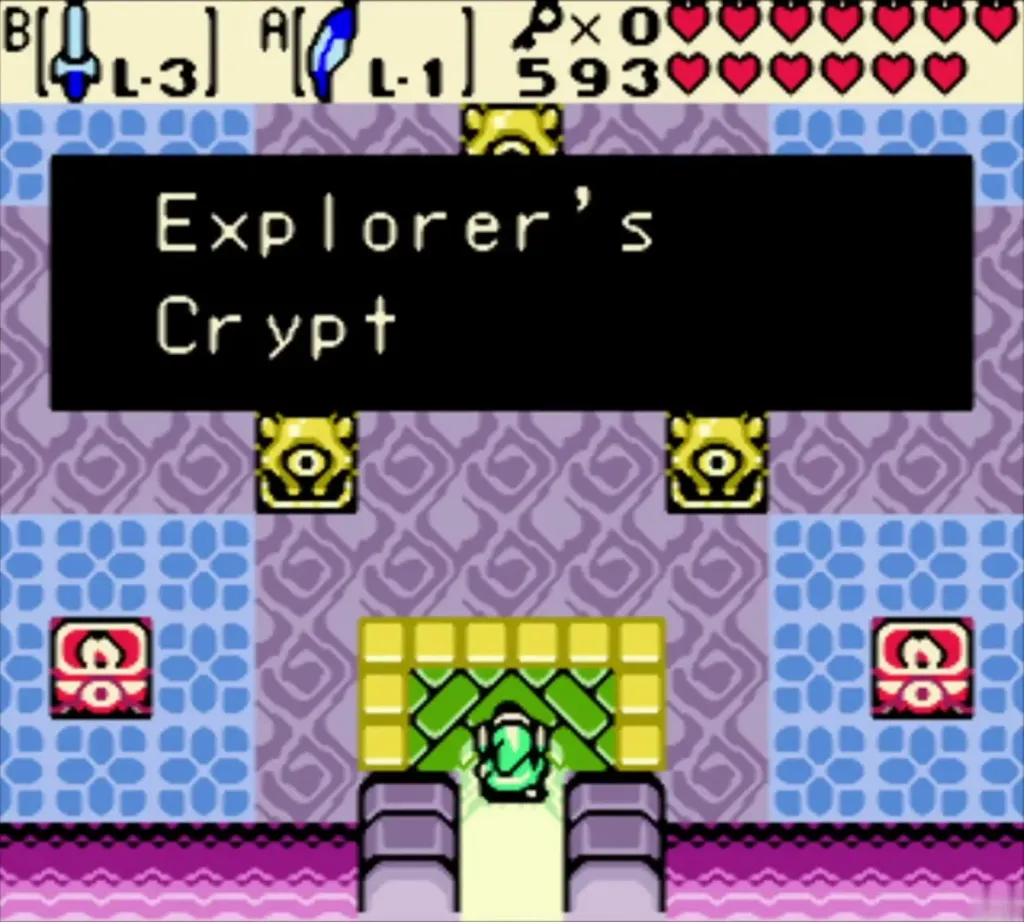 The Explorer's Crypt name box as Link enters the dungeon entrance The Explorer's Crypt name box as Link enters the dungeon entrance