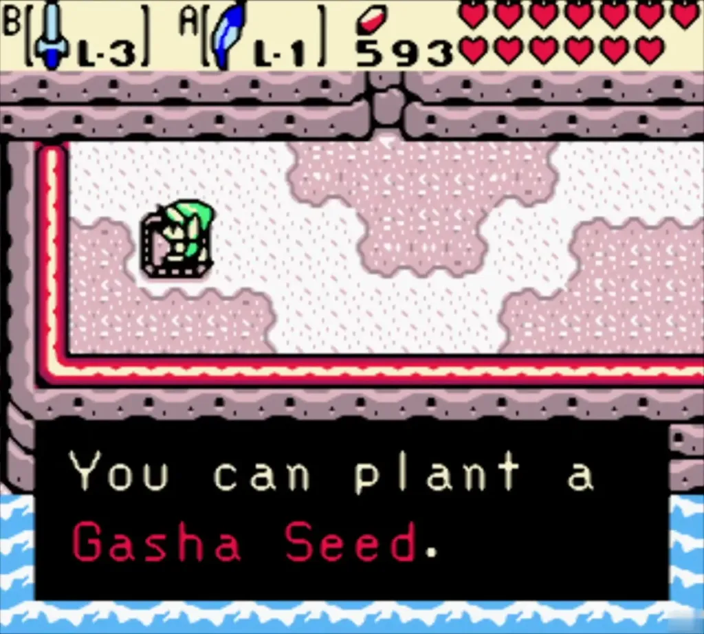 Link on the snowy coast soft soil with the message that he can plant a Gasha Seed Link on the snowy coast soft soil with the message that he can plant a Gasha Seed
