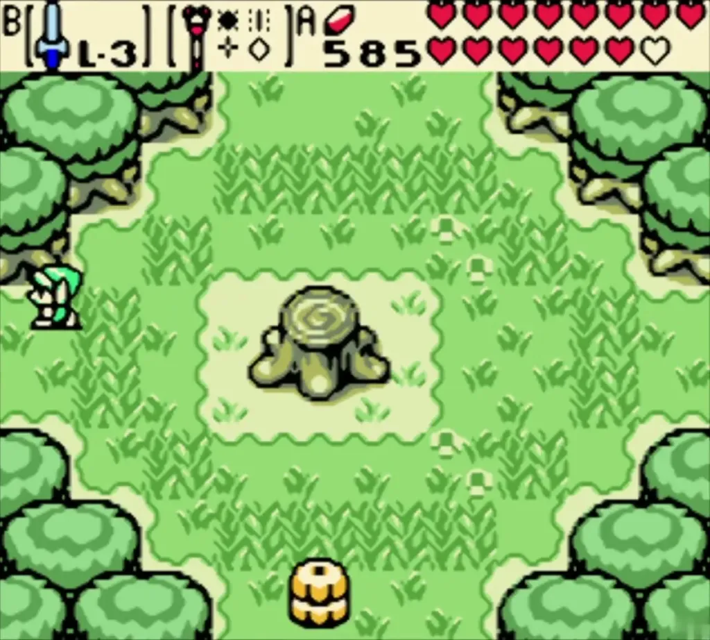 Link beside the same stump in the green season after using the Rod of Seasons Link beside the same stump in the green season after using the Rod of Seasons