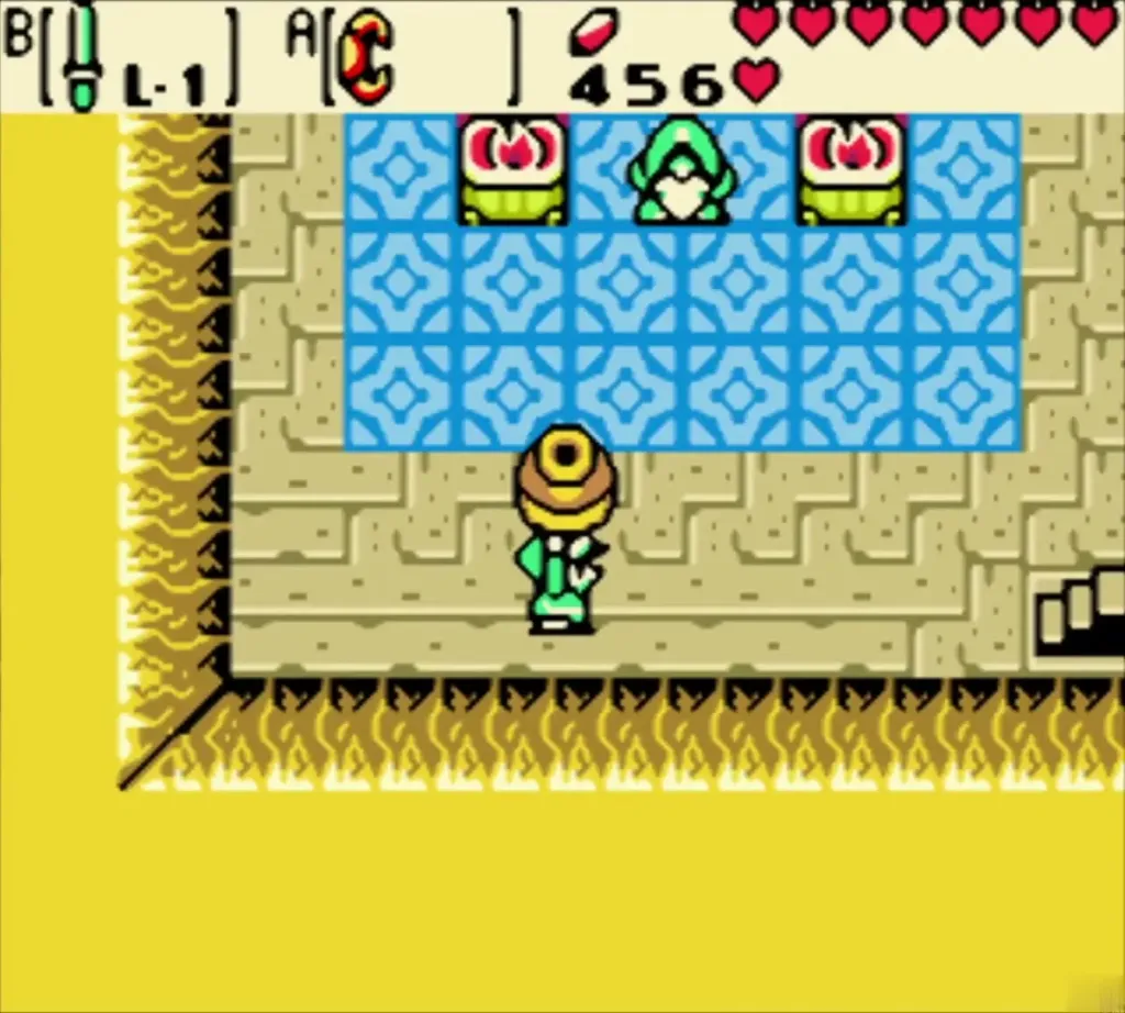 Link carrying a pot in the hidden cave beside the pool Link carrying a pot in the hidden cave beside the pool