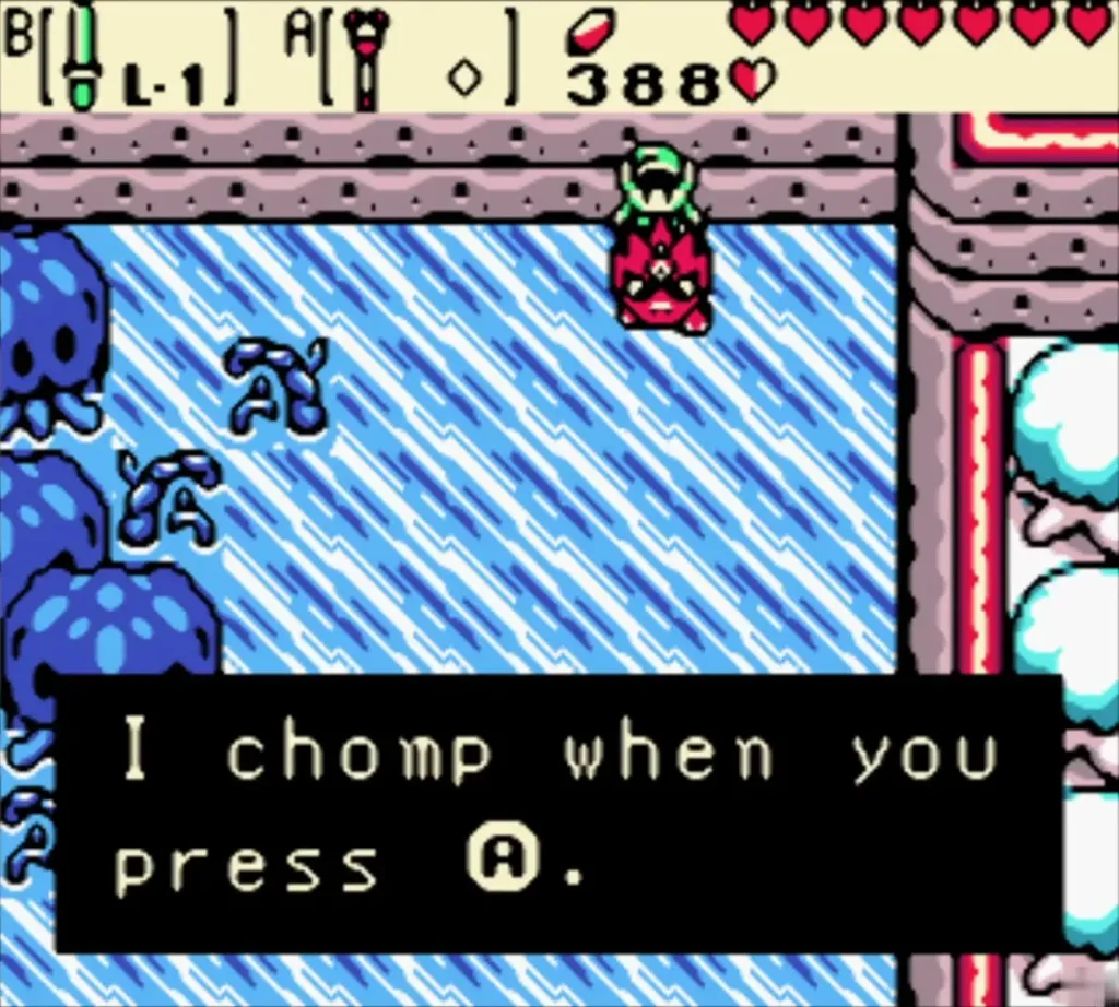 Dimitri on the ice explaining that he chomps when you press A Dimitri on the ice explaining that he chomps when you press A