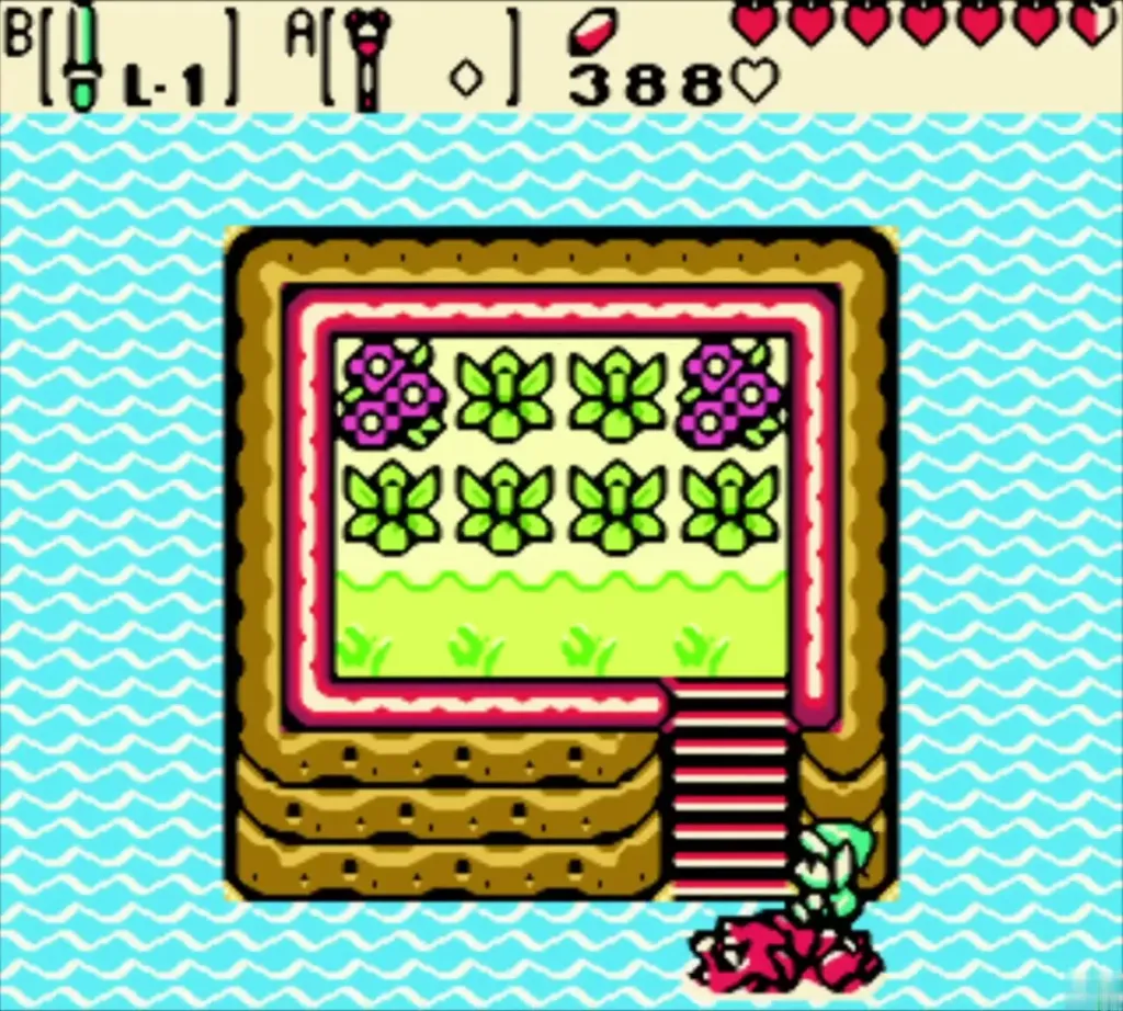 Link on Dimitri at the stairs of a small cliff-ringed island covered in plants Link on Dimitri at the stairs of a small cliff-ringed island covered in plants