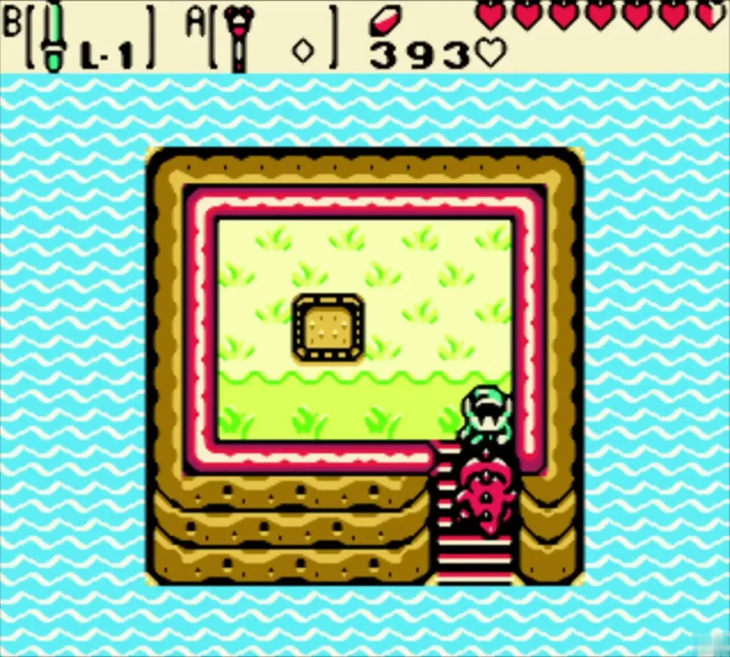 The island with its soft soil patch and Link at the stairs The island with its soft soil patch and Link at the stairs