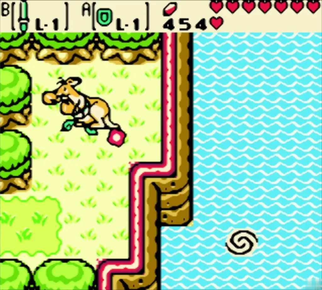 Maple flying off with a Rupee dropping on the shore, counter at 454 Maple flying off with a Rupee dropping on the shore, counter at 454