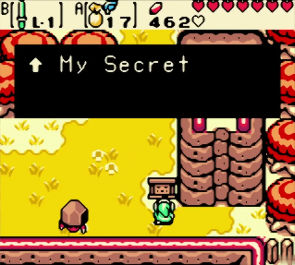 Link carrying the My Secret sign beside a rock on the autumn road Link carrying the My Secret sign beside a rock on the autumn road