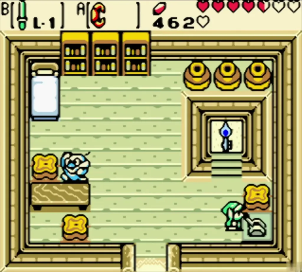 The pool drained after Link strikes the switch in the lower right corner The pool drained after Link strikes the switch in the lower right corner