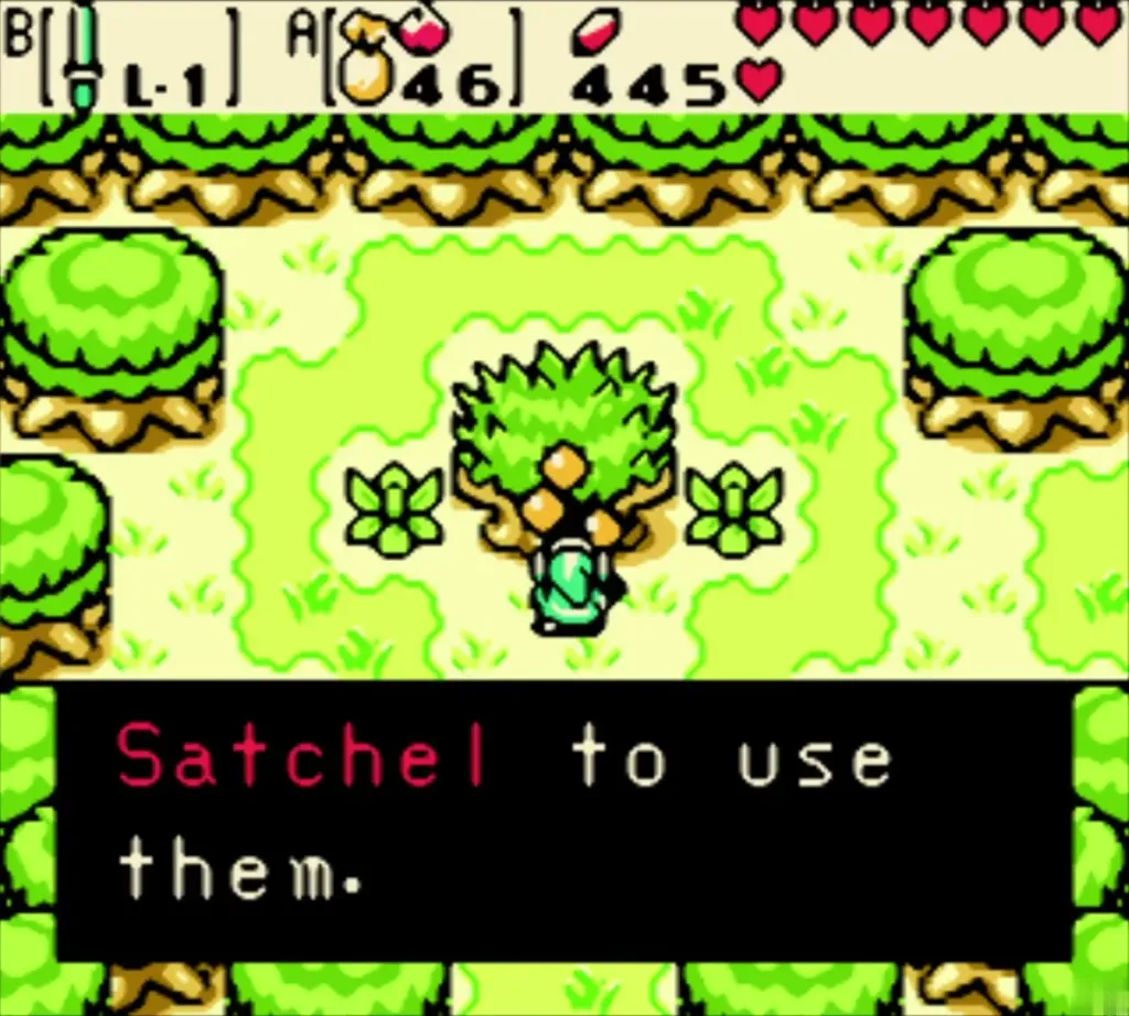 Message telling Link to open his Seed Satchel to use the Scent Seeds Message telling Link to open his Seed Satchel to use the Scent Seeds