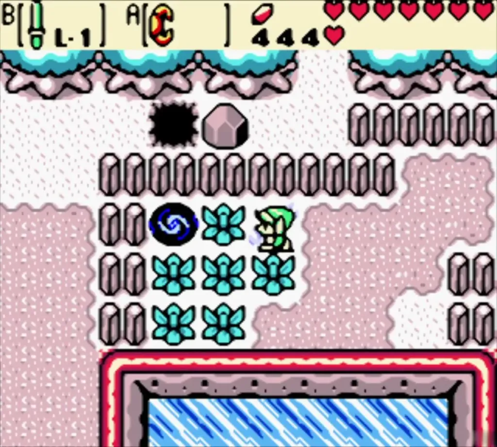 Link beside the swirling Subrosia portal on the snowy bank Link beside the swirling Subrosia portal on the snowy bank