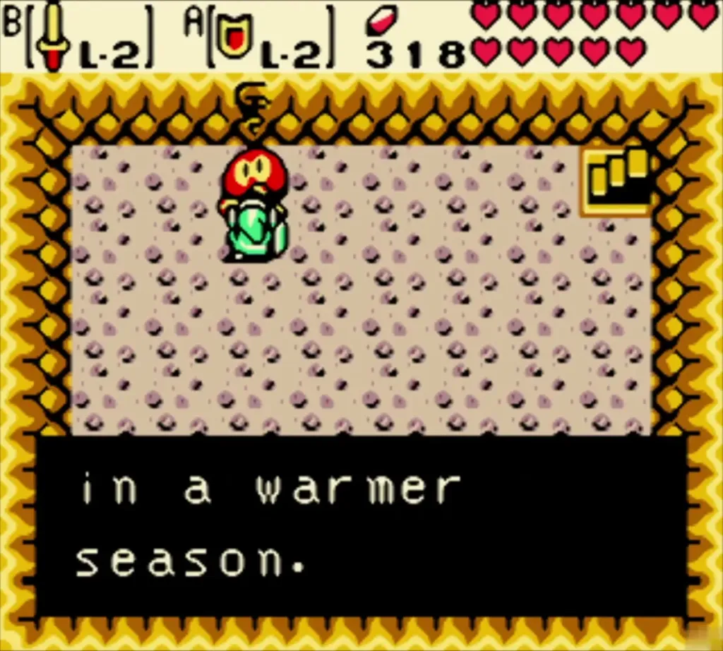 Deku Scrub finishing the Lost Woods hint, in a warmer season