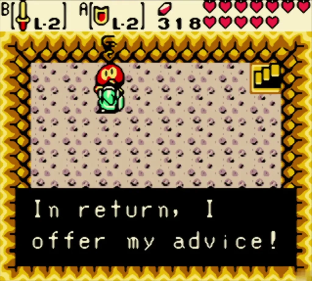 Deku Scrub in the room telling Link he offers his advice in return