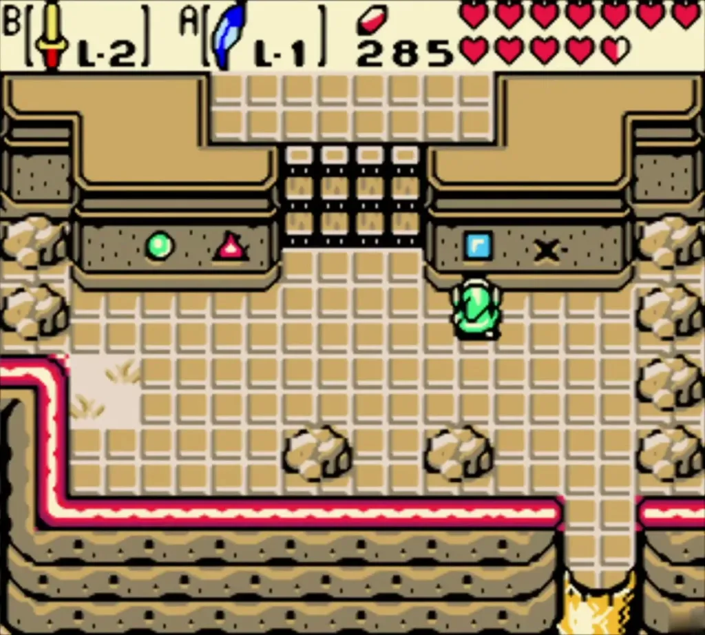Link at the square symbol slot in the jewel room, the round and triangle slots beside it