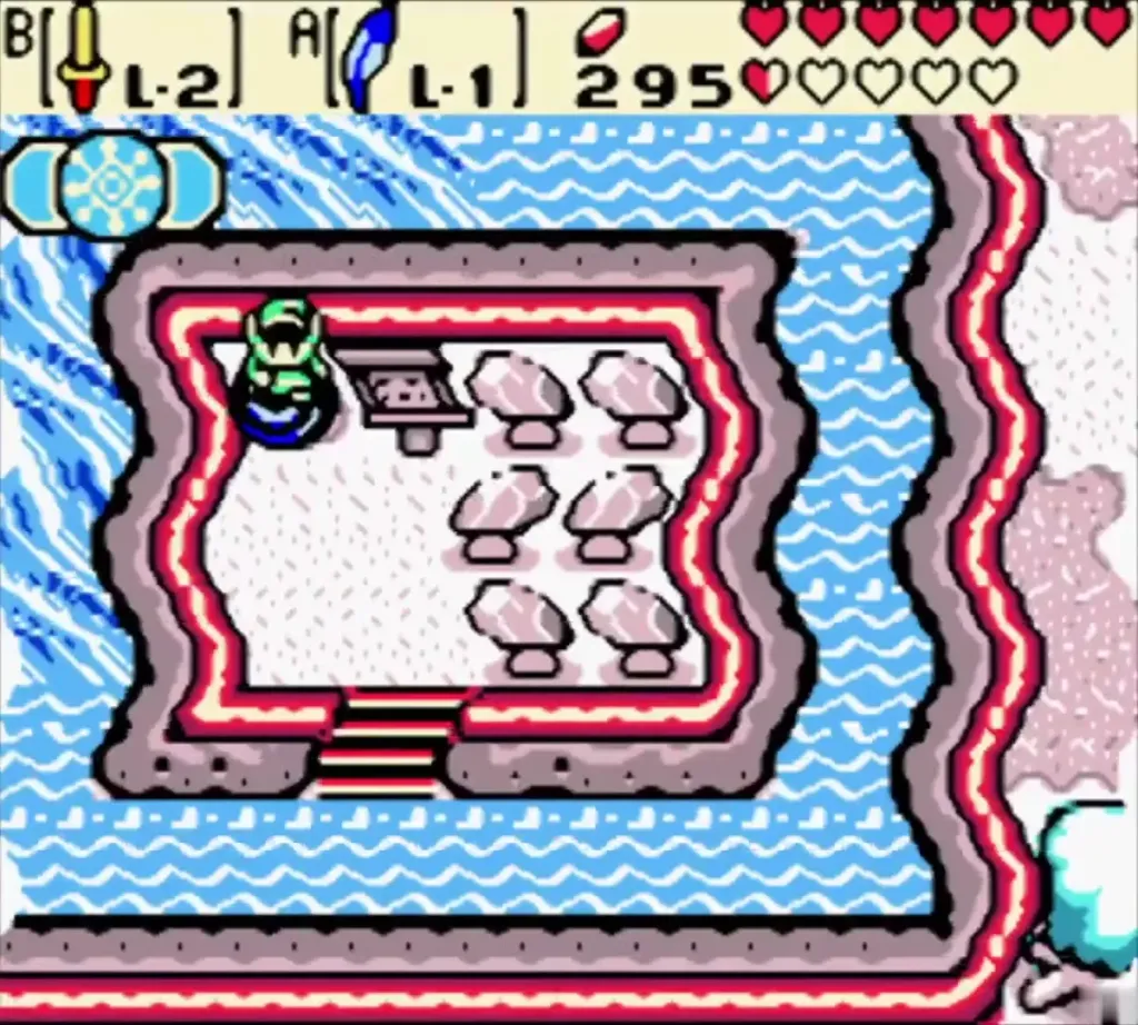 Link on the portal spiral of the snowy island in Holodrum