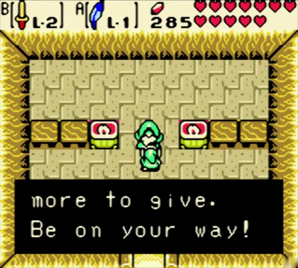 Link in the cave between two red lamps as the old man says he has nothing more to give