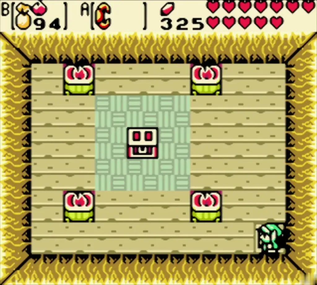 Link entering the sand cave room with the chest in the middle of the floor