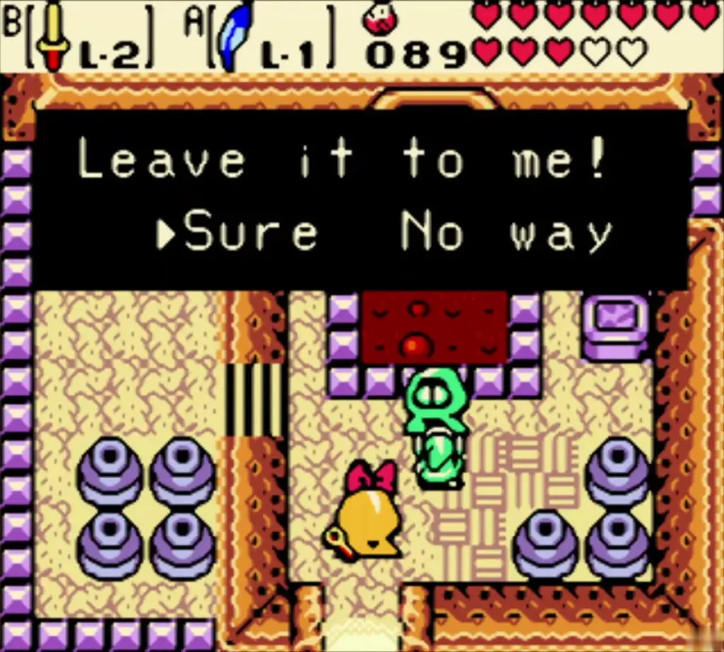 Subrosian cook house with the Sure or No way choice box on screen