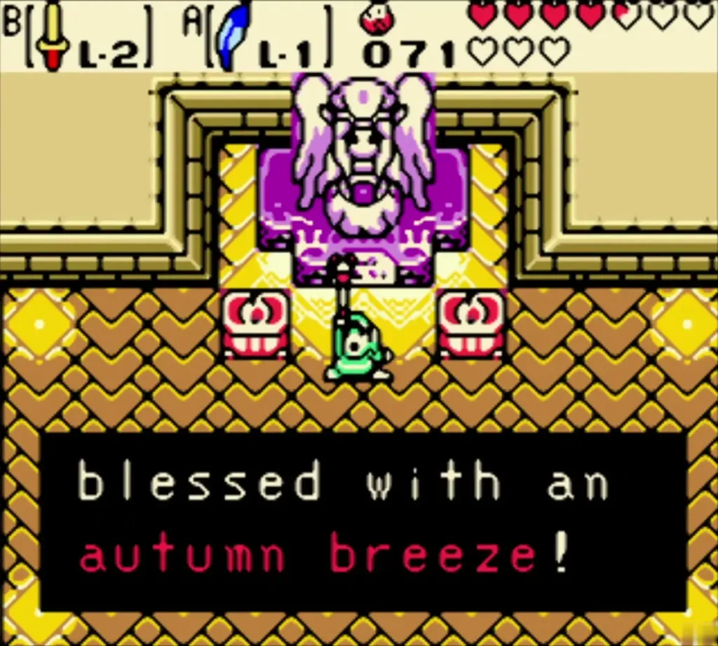 Text box reads The Rod of Seasons has been blessed with an autumn breeze! Text box reads The Rod of Seasons has been blessed with an autumn breeze!