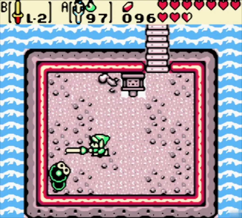 Link slashing with his sword at the Black Beast in the island chest room Link slashing with his sword at the Black Beast in the island chest room