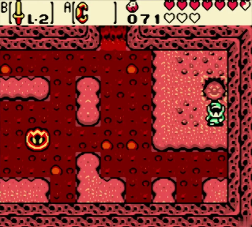 Link in the lava room where the Bomb Flower was lifted Link in the lava room where the Bomb Flower was lifted