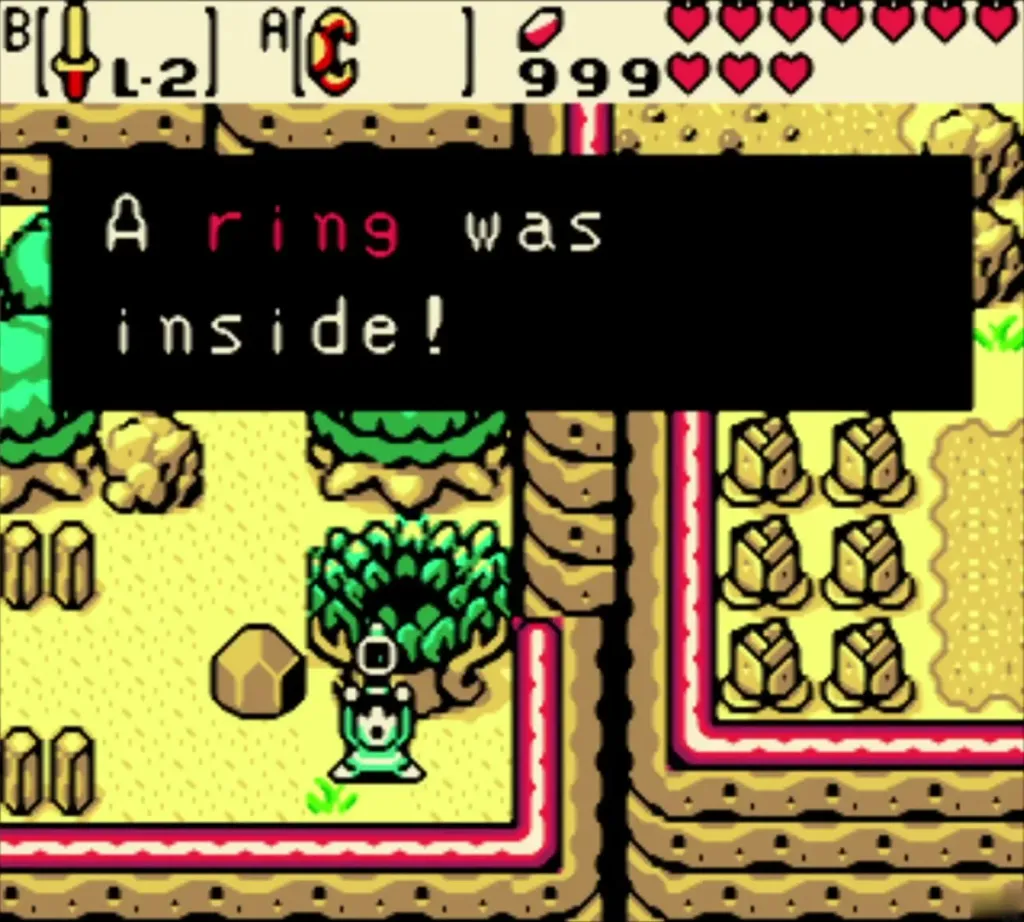 Text box reads A ring was inside! after Link cracks the Gasha Nut Text box reads A ring was inside! after Link cracks the Gasha Nut