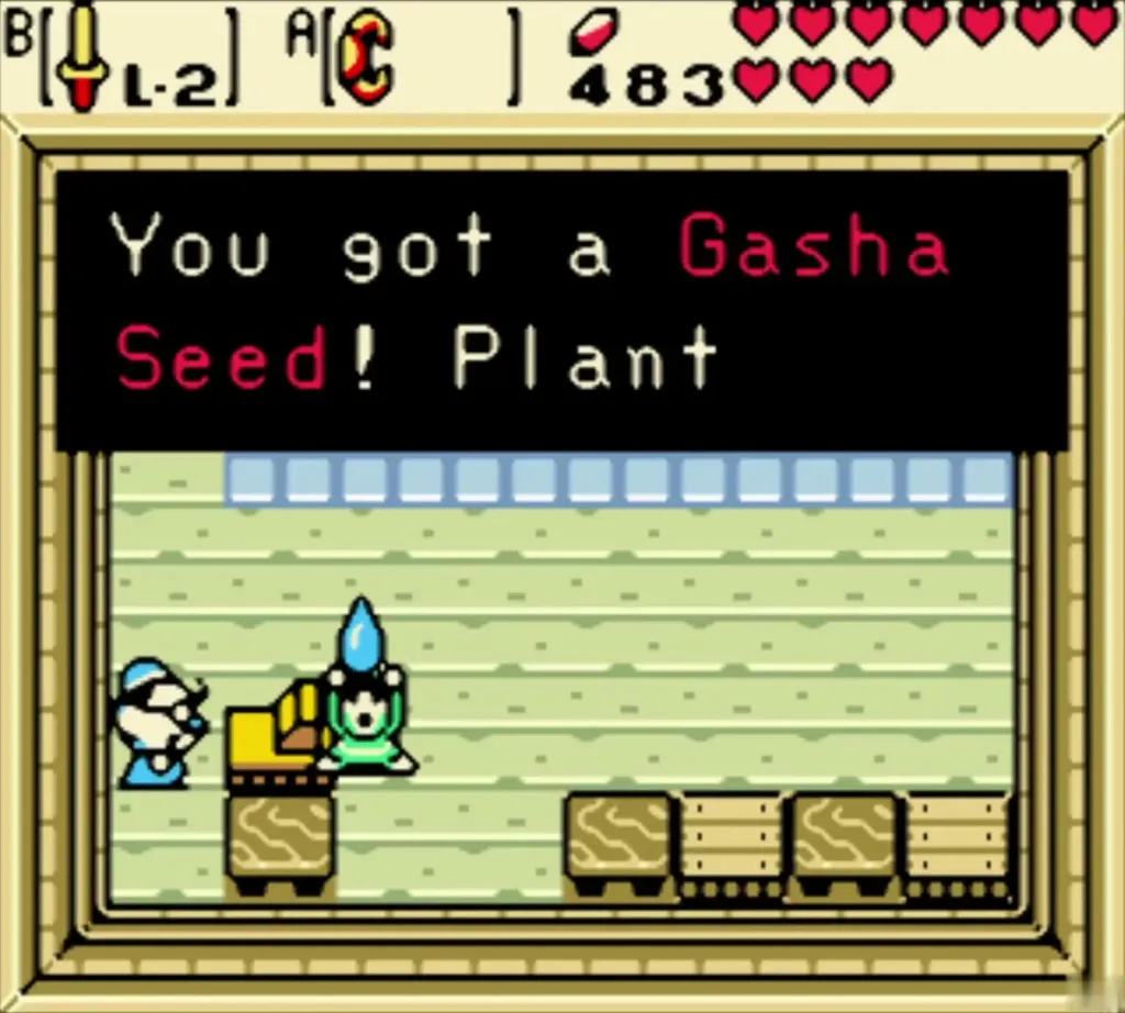 Text box reads You got a Gasha Seed! Plant in the Horon shop back room Text box reads You got a Gasha Seed! Plant in the Horon shop back room