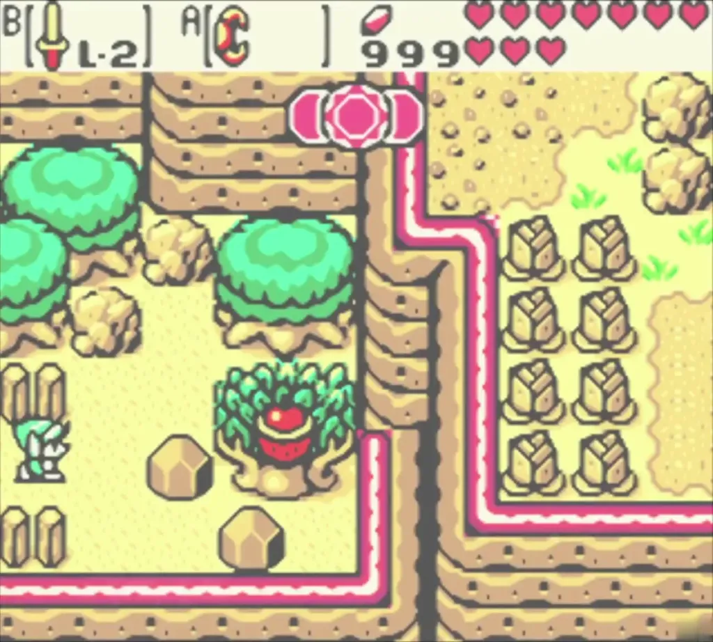 A grown Gasha tree with a red nut on it, beside the boulders A grown Gasha tree with a red nut on it, beside the boulders