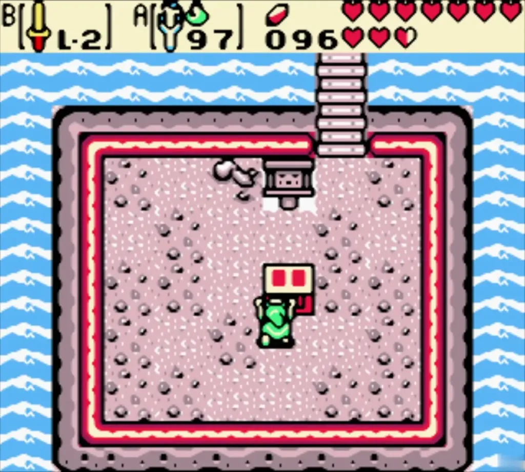 Link at the red chest in the island chest room after the beast fight Link at the red chest in the island chest room after the beast fight