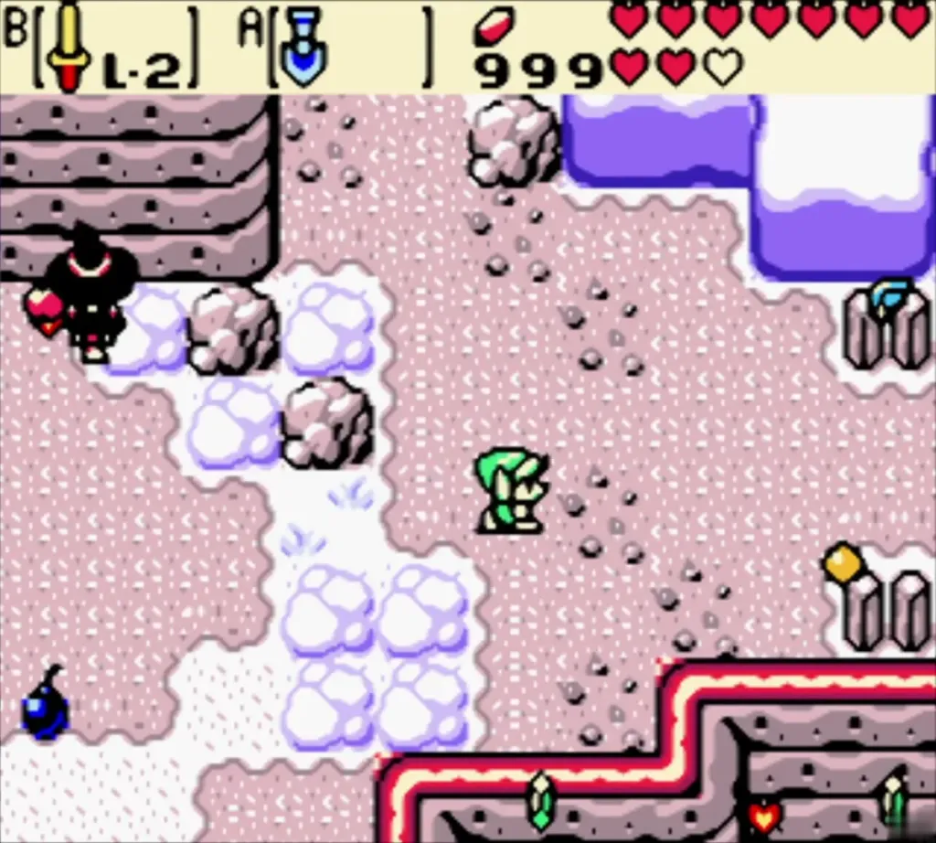 Maple at the edge of the snowy mountain with a heart and a bomb on the ground Maple at the edge of the snowy mountain with a heart and a bomb on the ground