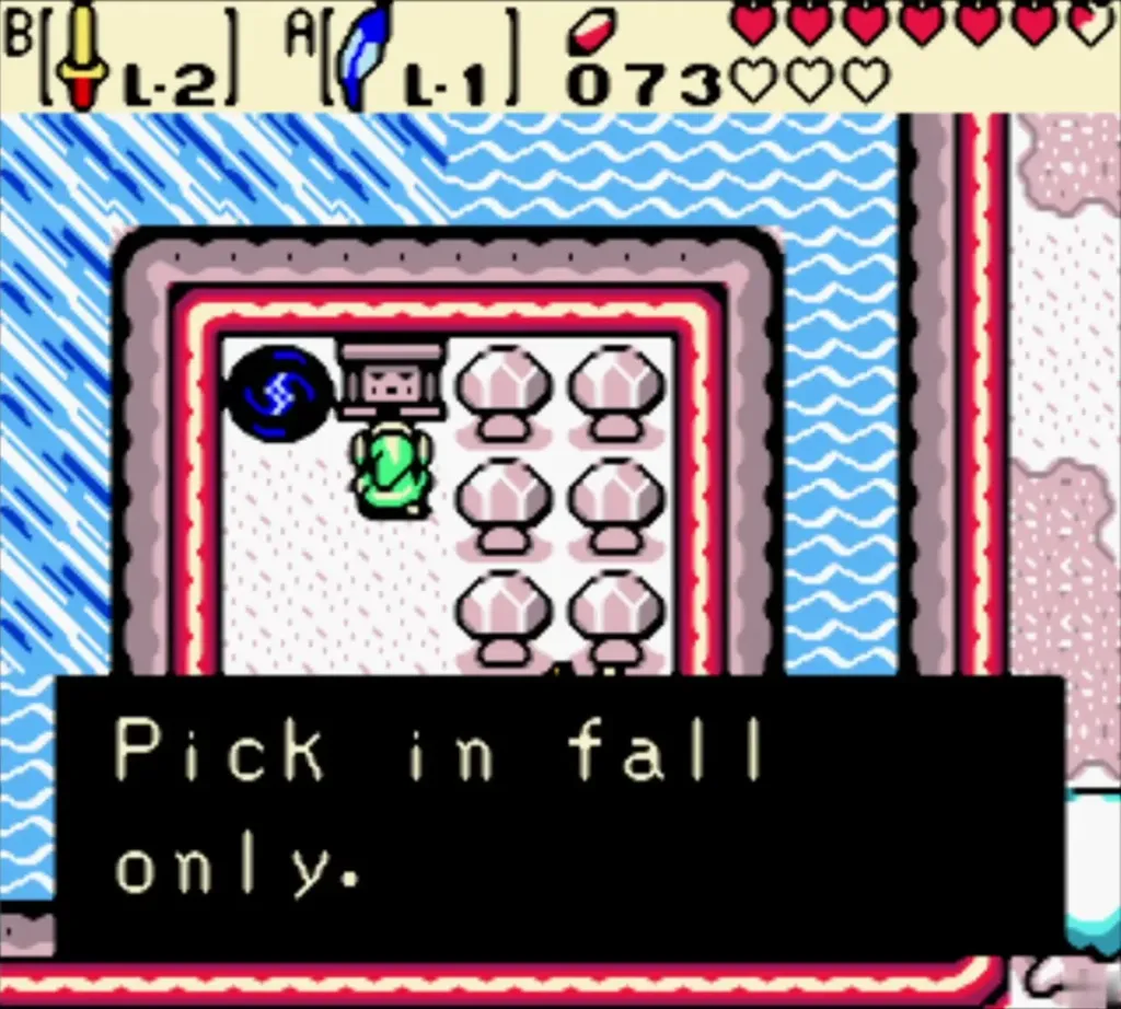 Sign text on the winter lake island says to pick the mushrooms in fall only Sign text on the winter lake island says to pick the mushrooms in fall only