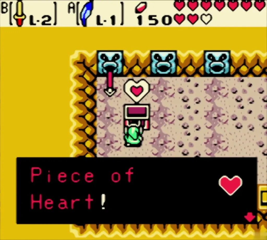 Text box reads Piece of Heart in the gold-walled cave Text box reads Piece of Heart in the gold-walled cave