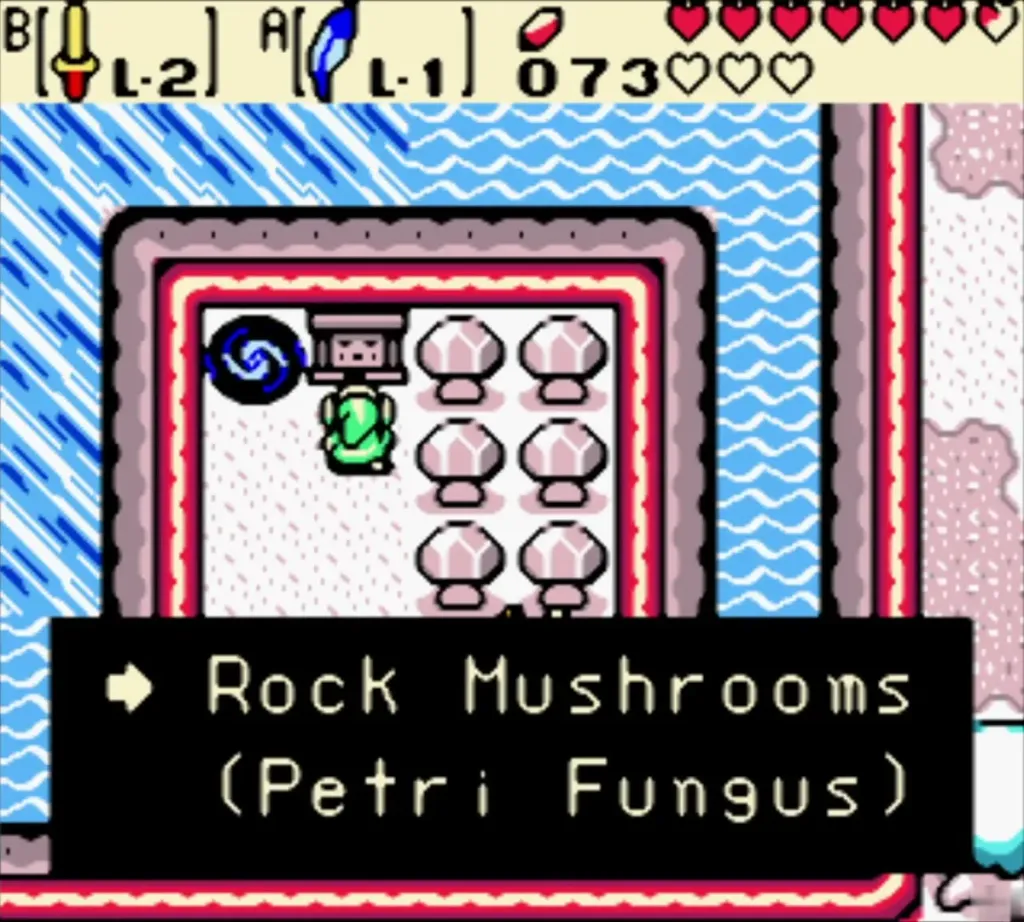 Text box names the rock mushrooms sign in the winter lake island room Text box names the rock mushrooms sign in the winter lake island room