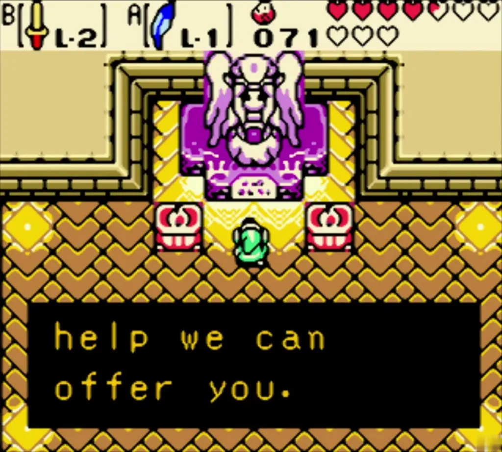 The Spirit of Autumn speaking to Link in the Temple of Seasons The Spirit of Autumn speaking to Link in the Temple of Seasons