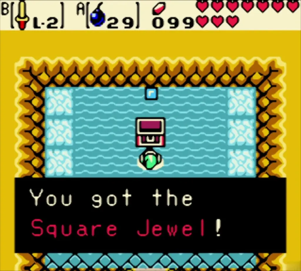 Text box says Link got the Square Jewel in the water room Text box says Link got the Square Jewel in the water room