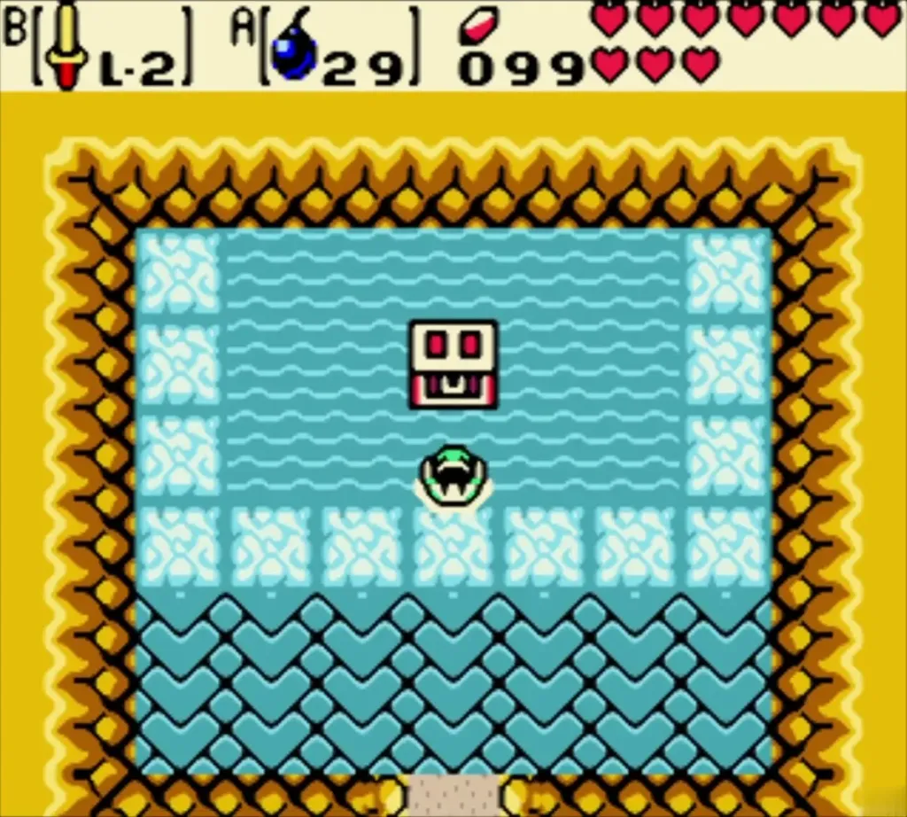 Link in the water room with the chest on its ice island Link in the water room with the chest on its ice island