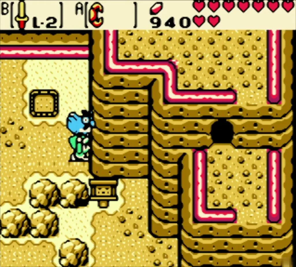 Link carrying the blue rooster over his head next to the cliff Link carrying the blue rooster over his head next to the cliff
