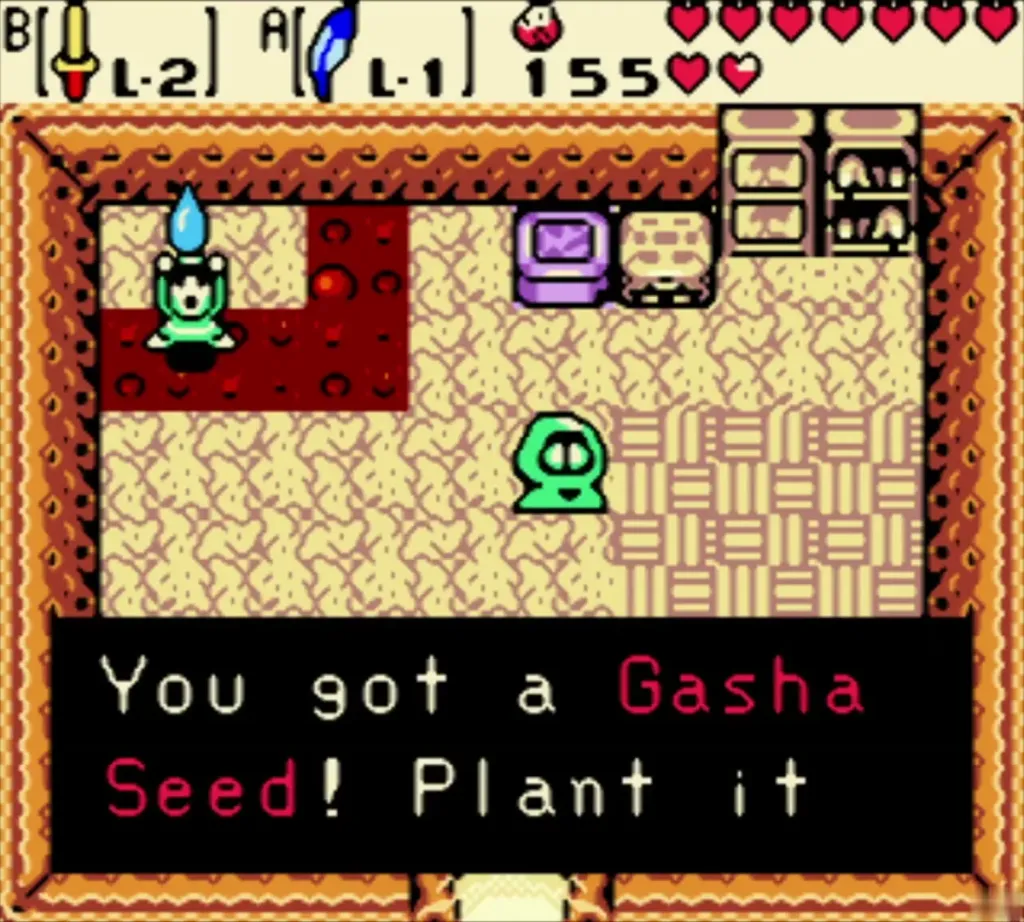 Link holding up a Gasha Seed with the item message shown Link holding up a Gasha Seed with the item message shown