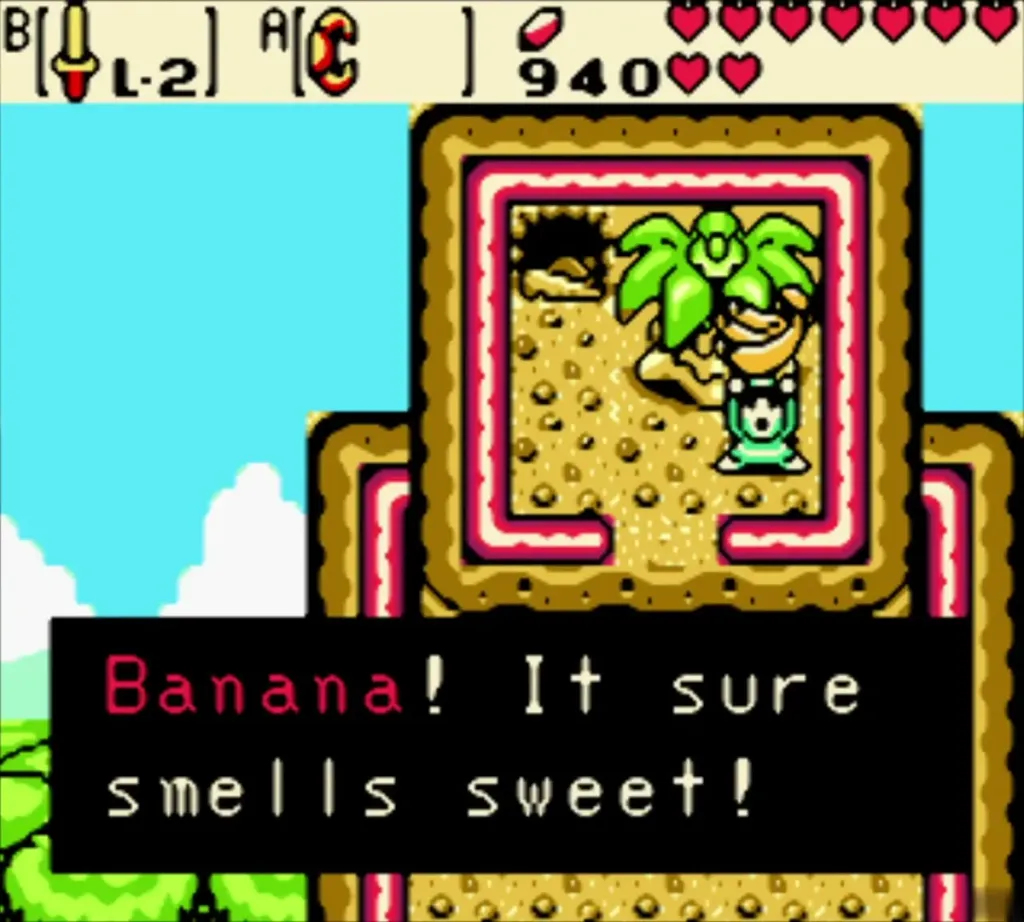 Link holding up the Spring Banana with the item message shown Link holding up the Spring Banana with the item message shown