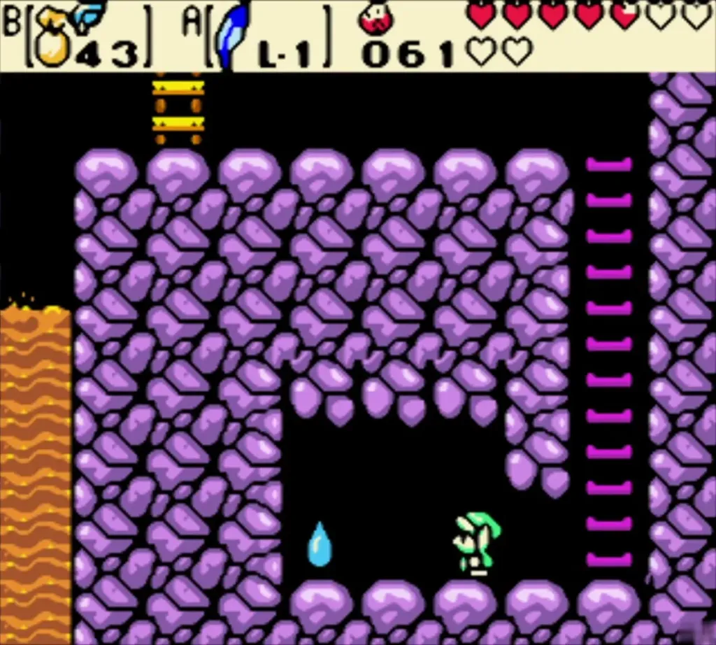 Link in the lower cave chamber beside the magenta ladder Link in the lower cave chamber beside the magenta ladder