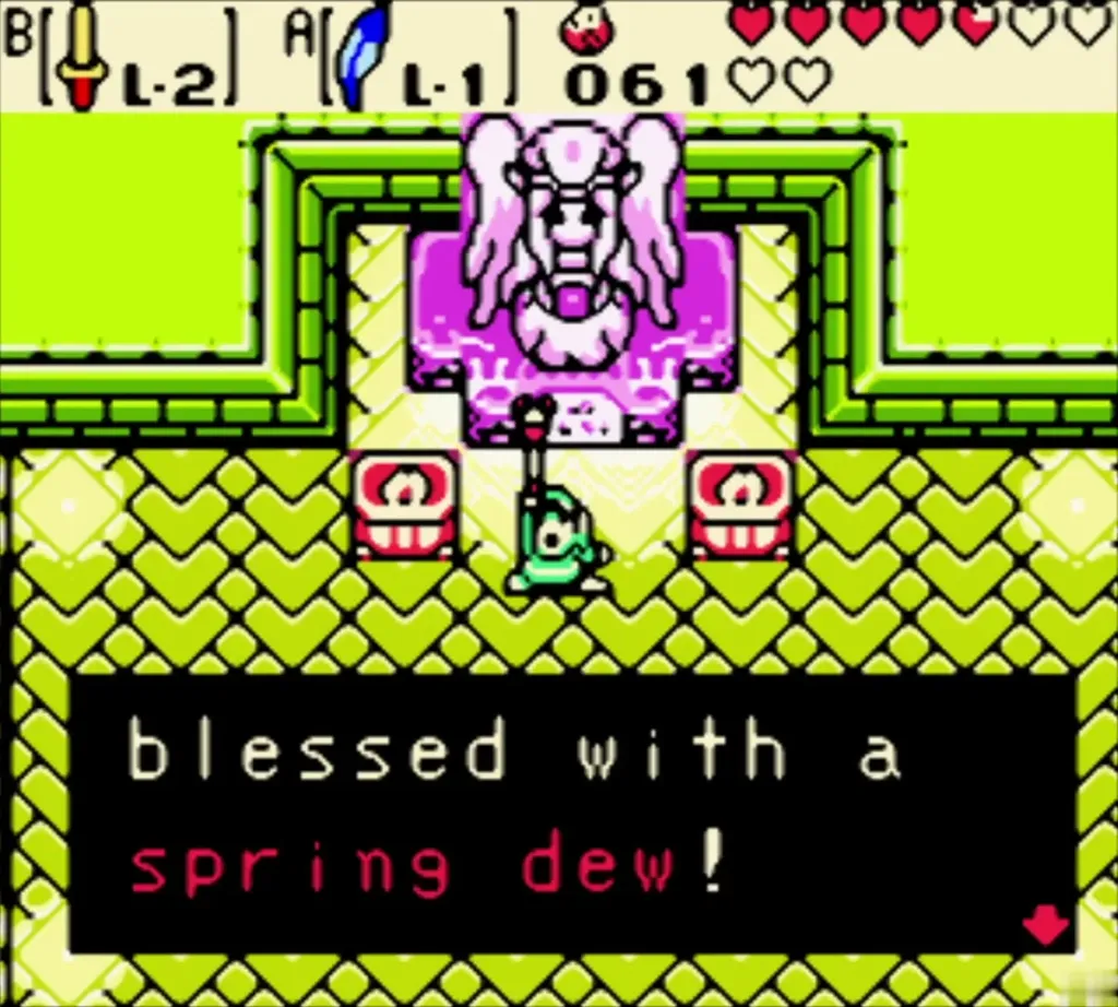 Link raising the Rod of Seasons as it is blessed with a spring dew Link raising the Rod of Seasons as it is blessed with a spring dew