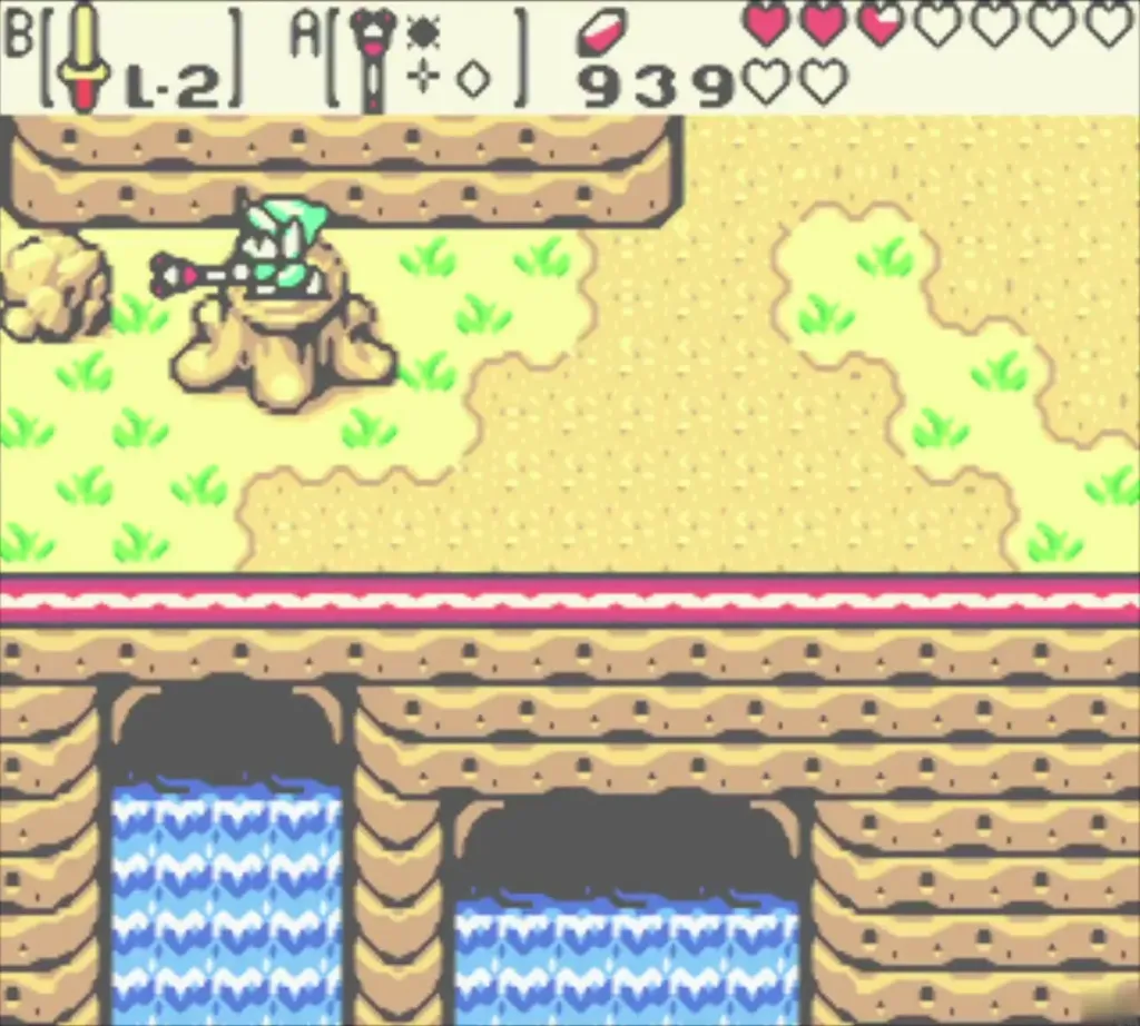 Link standing on the stump above the waterfall caves using the Rod of Seasons Link standing on the stump above the waterfall caves using the Rod of Seasons