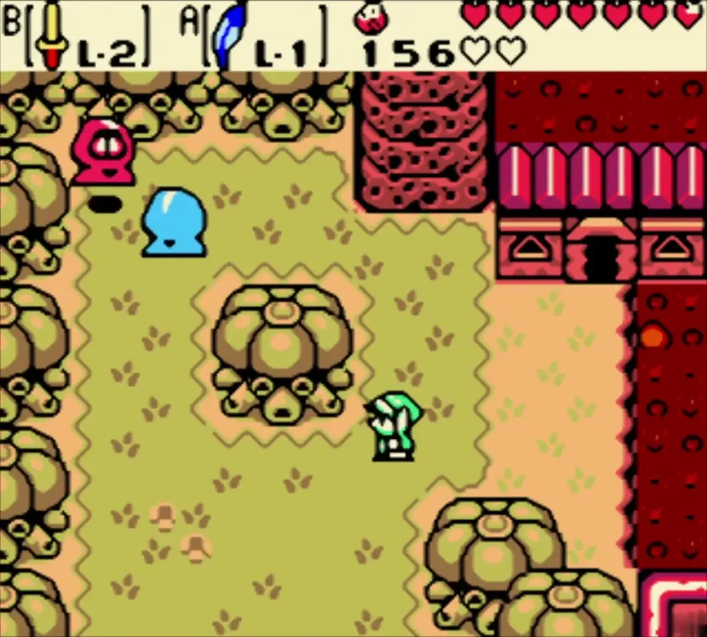 Link tailing the red and blue thieves across the grove screen near their house Link tailing the red and blue thieves across the grove screen near their house