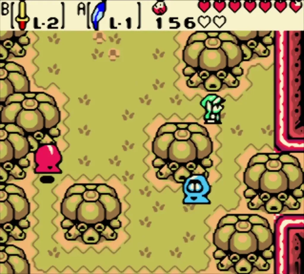 Link keeping behind tree clusters as the thieves walk down the next screen Link keeping behind tree clusters as the thieves walk down the next screen