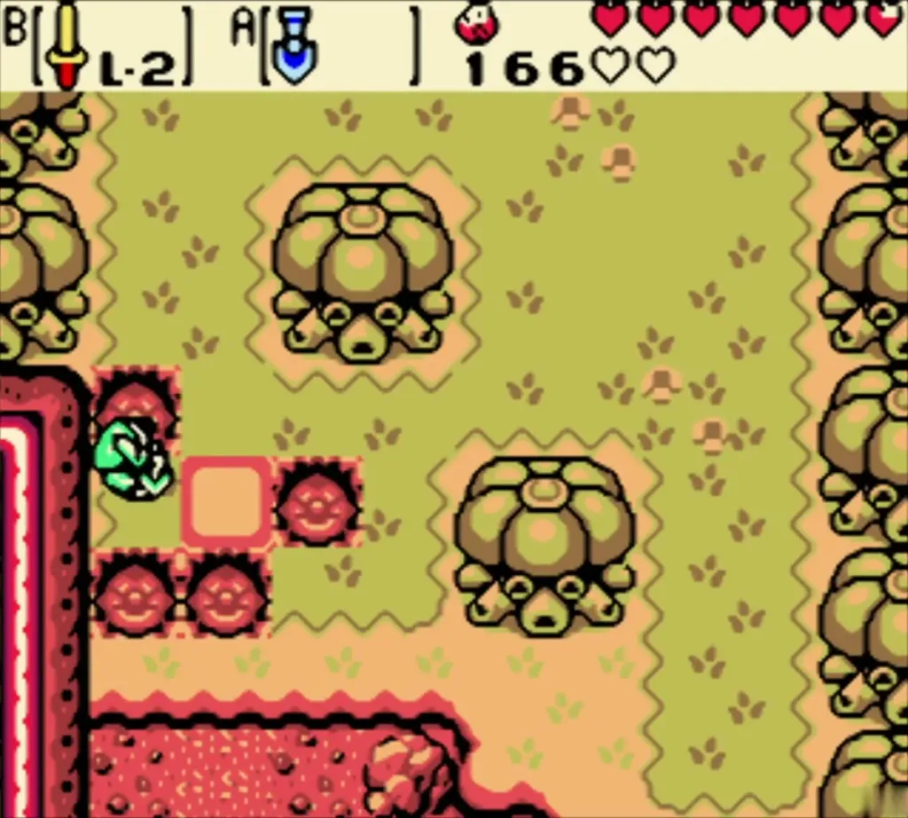 Link standing in freshly dug soil beside the marker tile Link standing in freshly dug soil beside the marker tile