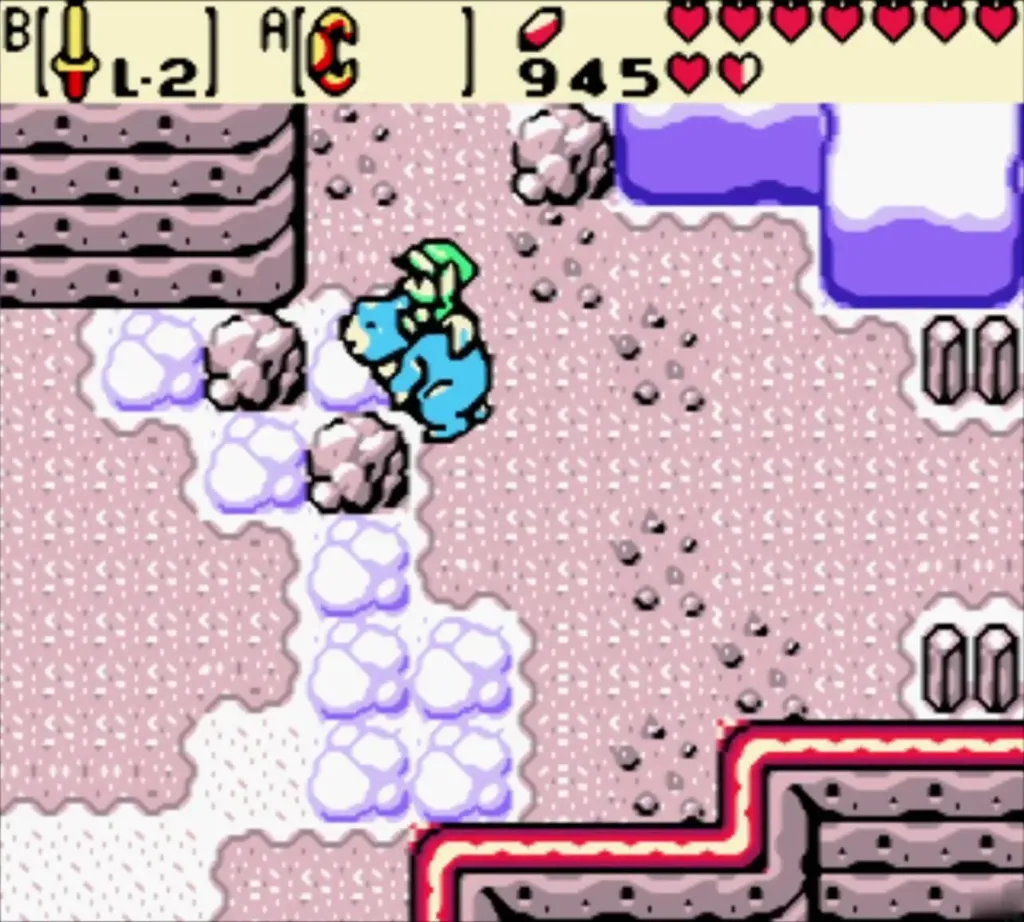 Link riding Moosh through the snowy field after leaving the pit room Link riding Moosh through the snowy field after leaving the pit room