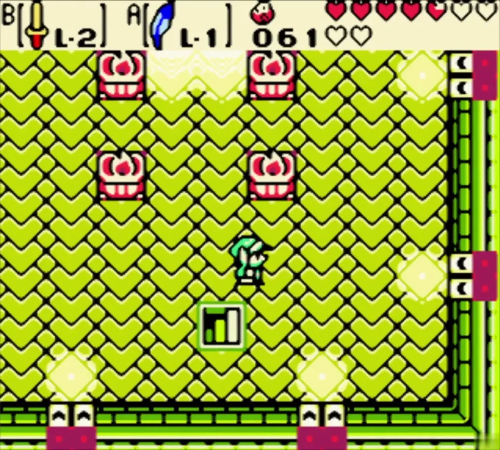 Link crossing the tiled hall of the Tower of Spring Link crossing the tiled hall of the Tower of Spring