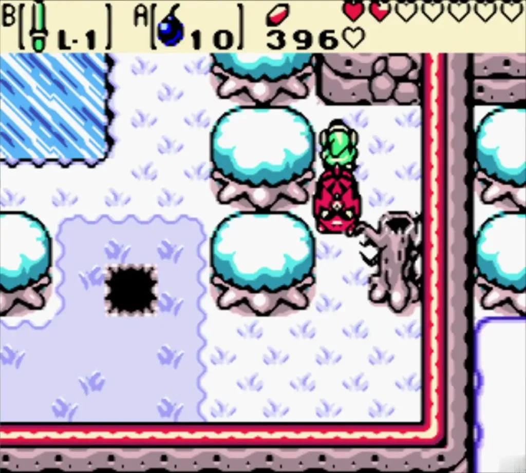 Link laying a Bomb against the snowy cliff wall Link laying a Bomb against the snowy cliff wall