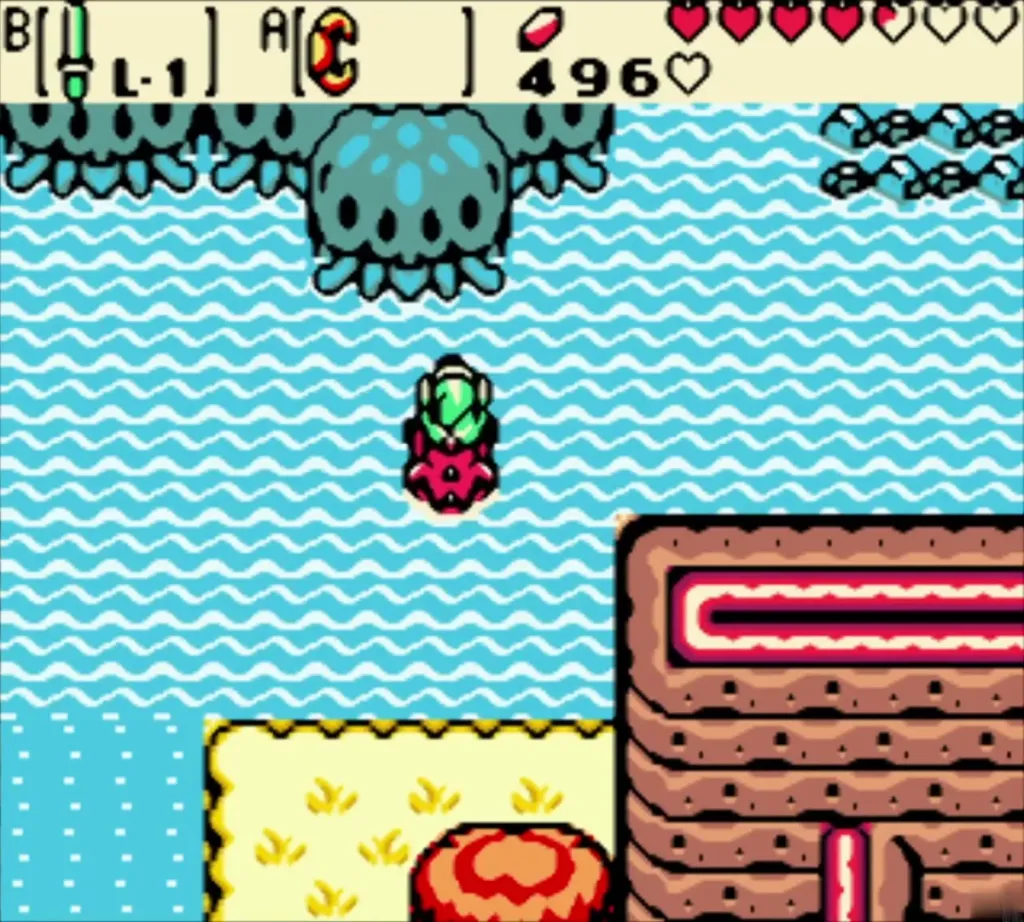 Link riding Dimitri north across the swamp lake Link riding Dimitri north across the swamp lake