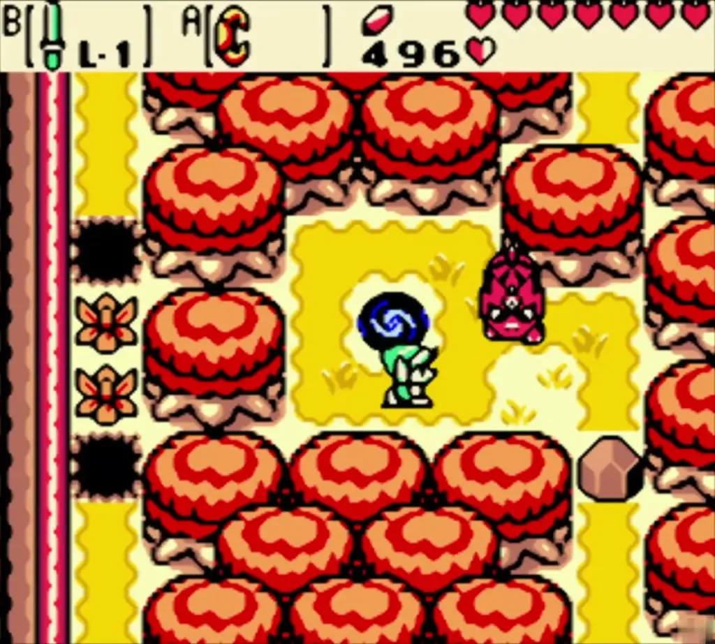 Link emerging from the portal in Holodrum with 496 Rupees Link emerging from the portal in Holodrum with 496 Rupees